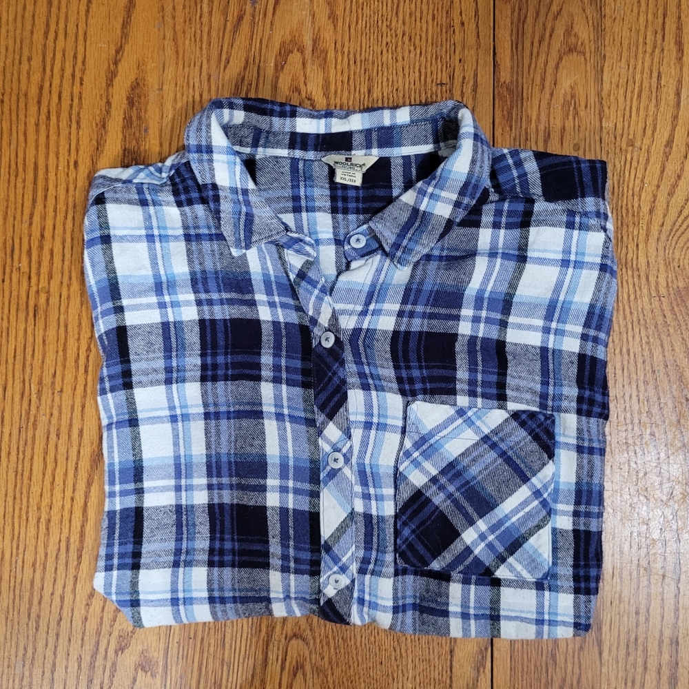 Men's Vintage Woolrich Blue Plaid Flannel Button-Down Shirt Sz XXL
